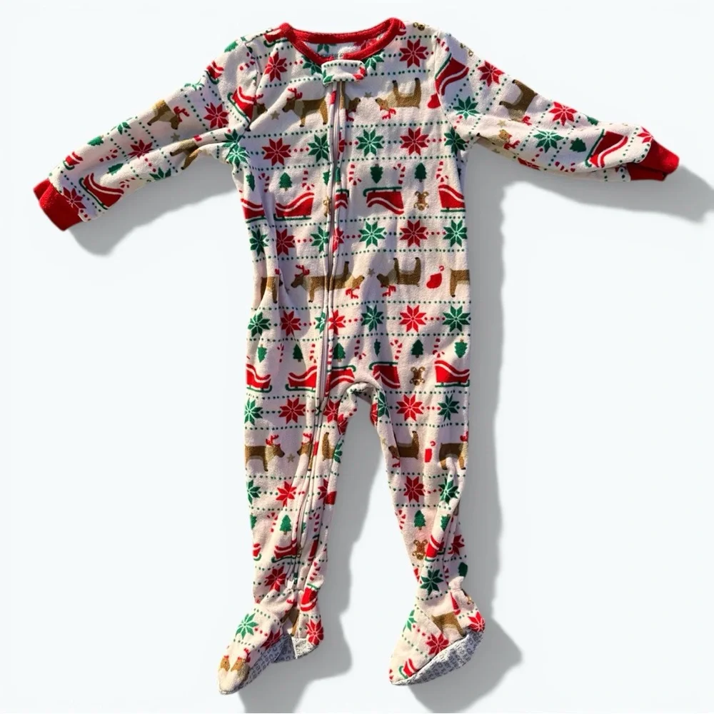 Carter’s Girls Festive Fleece Footie Pajama Set Size 24M Holiday